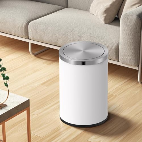 4 Gallons White Swing Lid Stainless Steel Trash Can (White / 15L)