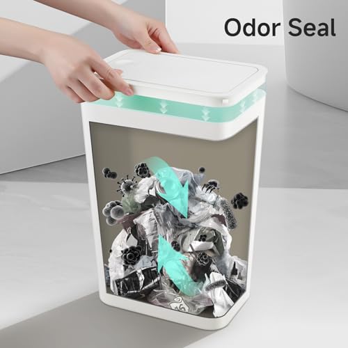 Bathroom Trash Can with Lid (White, 1 Pack)