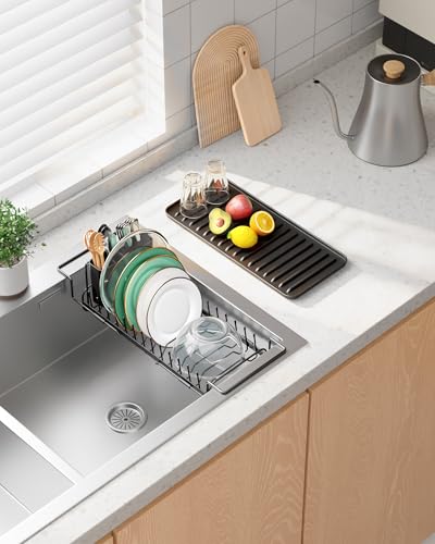 Expandable Dish Rack for Kitchen Counter (Black / 14.0"-20.9" x 6.3" x 8.0")