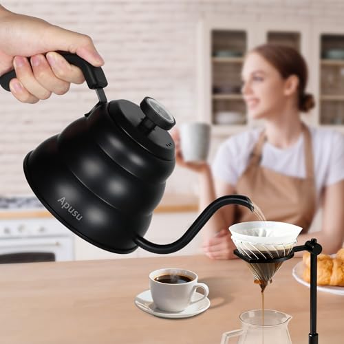 Tea Kettle For Stovetop (Black (with Thermometer) / 0.9 Quarts)