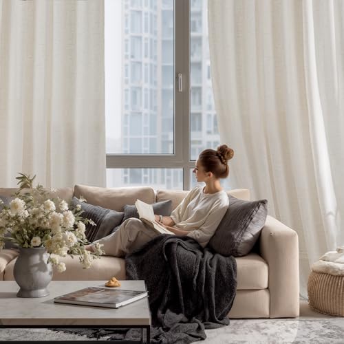 Extra Long Linen Curtains for Dining Room 120 inches Long (Ivory / 52"W x 120"L (Pack of 2))