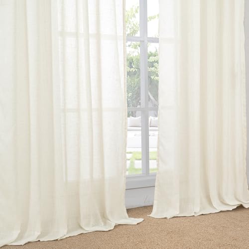 Short Ivory Linen Curtains 36 Inches Long for Cafe Kitchen (Ivory / 30"W x 36"L (Pack of 2))