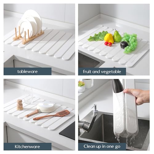 Large White Stone Dish Drying Mats for Kitchen Counter (White / 24"×16")