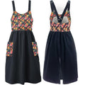 Cotton Linen Apron Cross Back Apron for Women with Pockets Pinafore Dress (Floral Black)