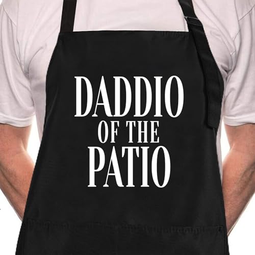 Funny Black Chef Aprons for Men Adjustable BBQ Kitchen Cooking Apron (Daddio of the Patio)