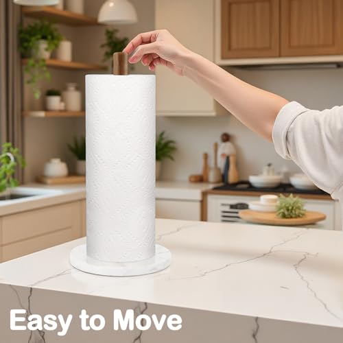 Acacia Wood Paper Towel Holder with Marble Base (Round Base / White)