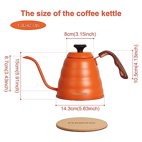 Gooseneck Kettle with Thermometer for Pour Over Coffee & Tea (Orange)