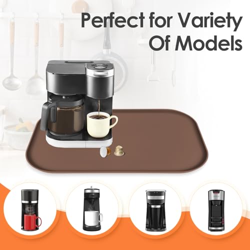 Silicone Coffee Maker Mat with Lip for Countertops (Brown / 24'' x 16'')