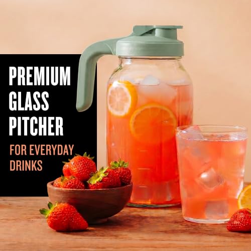 64 oz Mason Jar Glass Pitcher With Lid (64 Ounces / Sage)