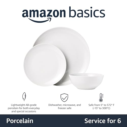 18 Piece Complete Kitchen Dinnerware Set (White Porcelain Coupe)
