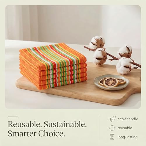 Kitchen Towels Cotton Dish Towels 20”x30” (20" x 30" (Set of 6) / 024 Orange - Stripes)