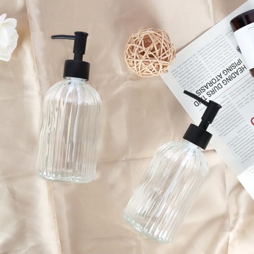 2 Pack Glass Soap Dispenser with Pump (Clear)