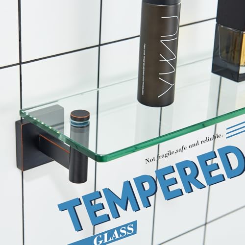 Wall Shelves Bathroom Hardware Glass Floating Shelf 12 (Oil Rubbed Bronze / 12-Inch)