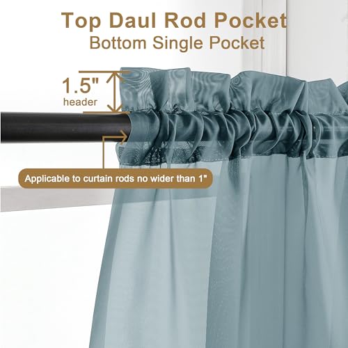 Sheer Stone Blue Curtains 90 inches Long 2 Panels (Stone Blue / 42"W x 90"L (Pack of 2))