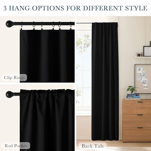Blackout Curtains Thermal Insulated Window Treatment Panels for Living Room Back Tab Bedroom Draperies (Black / 70"W x 63"L (Pack of 2))
