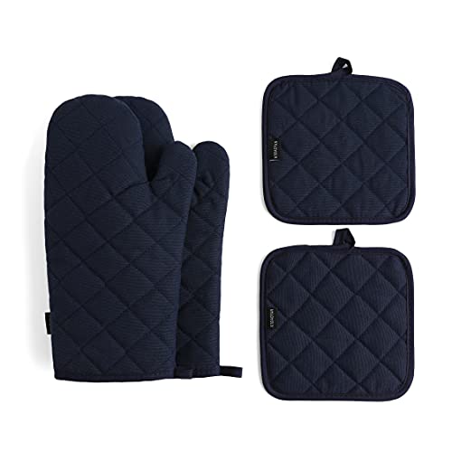Oven Mitts and Pot Holders 4 pcs Set (Cotton-deep Blue)
