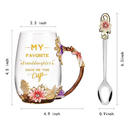 Grandma Gifts from Granddaughter Tea Cup Birthday Grandparent Gifts Mothers Day Enamel Flower Glass Mugs from Grandkids Grandchildren (Grandma)