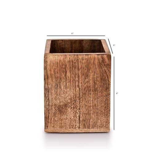 Mango Wood Burning Finished Kitchen Utensil Holder for Countertop
