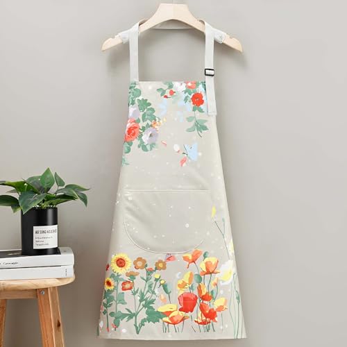Floral Aprons with Pocket Blooming Floral Womens Waterproof Apron (Love Print)