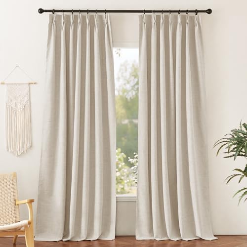 Linen Textured 100% Blackout Curtains Pinch Pleated & Back Tab Drapes Privacy Thermal Insulating for Living Room Kitchen Dining Bay Window (Linen / 40"W x 90"L (Pack of 2))