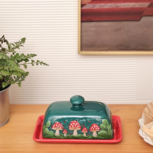 Ceramic Butter Dish with Lids (Red & Green / Standard)