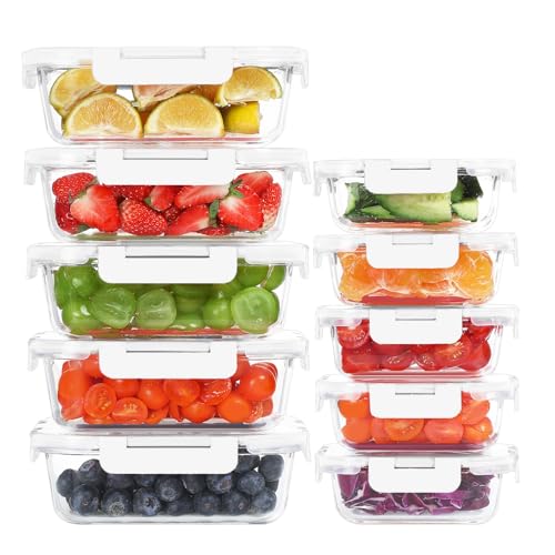 10 Pack Glass Food Storage Containers with Lids (White / 10-Pack)
