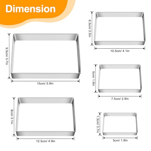 Rectangle Cookie Cutters Egg Biscuit for Kids DIY School Lunchbox Bento Box Fruit Vegetable Sandwich Cutters for Baking Party Christmas Holiday (Rectangle 5pcs)
