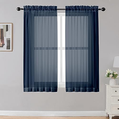 Sheer Curtains 54 inches Long 2 Panels Set (Navy Blue / 42"W x 54"L (Pack of 2))