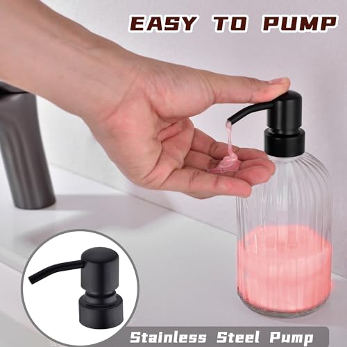 16Oz Bathroom Glass Soap Dispenser with Black Rust Proof Pump (Matte Black +Clear / 1-Pack)