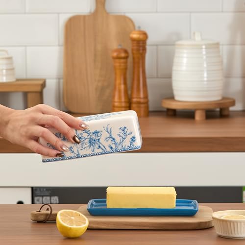 Blue Garden Toile Ceramic Butter Dish with Lid (Blue Garden Toile De Jouy / Large)