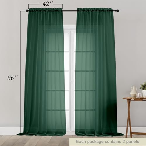 Hunter Green Sheer Curtains for Bedroom Living Room 96 Inches Long 2 Panels (Hunter Green / 42"W x 96"L (Pack of 2))