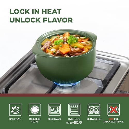 MINH LONG 1 Quart Porcelain Clay Pot for Cooking (Vesta - Green / 1 Quarts)