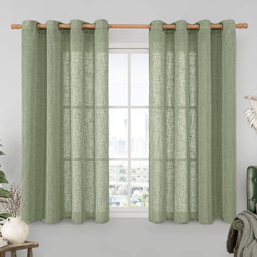 Semi Sheer Linen Curtains 54 Inches Long 2 Panels (52"W x 54"L (Pack of 2) / Sage Green)