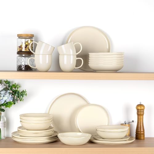 Ceramic Dinnerware Sets for 6 (Vanilla White / Service for 6(18Pcs))