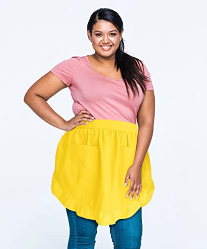 Women’s Waist Aprons with White Pockets Half Server Home Waitress Vintage Servant Apron for Kitchen Cooking (Yellow)
