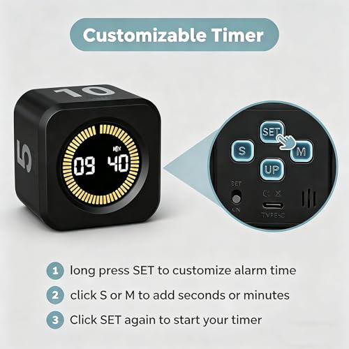2 Pack KADAMS Pomodoro Cube Timer Productivity Visual Timer (Black)