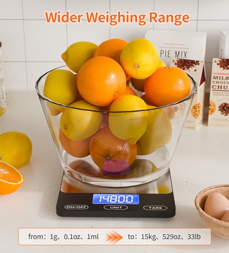 Food Scale 33lb Digital Kitchen Scale for Food Ounces Grams Rechargeable (Black / Large)
