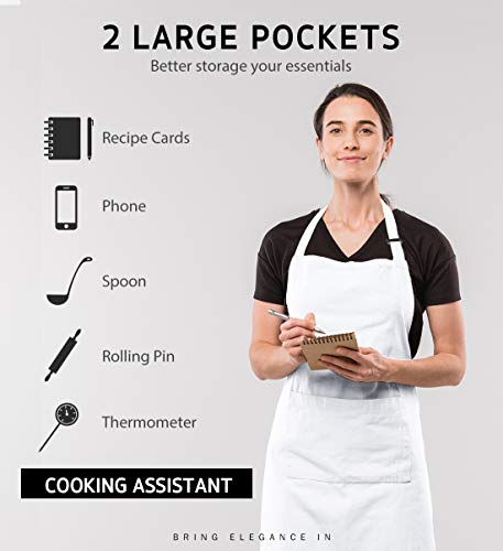 12 Pack Apron with 2 Pockets Aprons for Men Women (White)