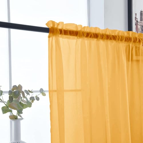 Basic Rod Pocket Sheer Voile Window Curtain Panels Sand 1 Pair 2 Panels 52 Width 63 Inch Long for Kitchen Bedroom Children Living Room Yard（Sand (Sand / 52"W x 63"L (Pack of 2))