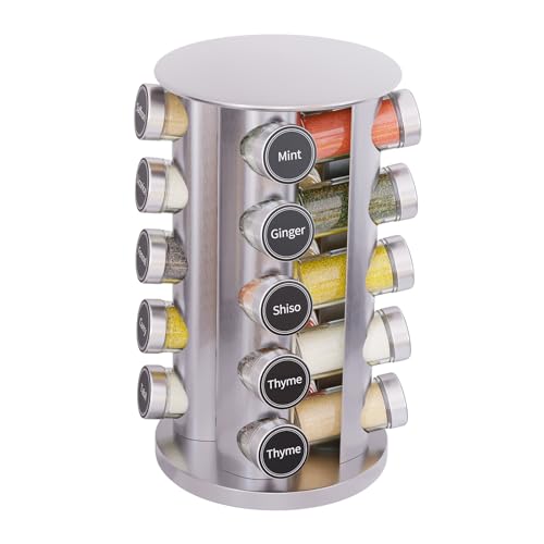 Revolving Spice Rack Set with 20 Spice Jars (20 Jars / Silver)