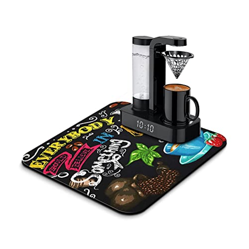Coffee Bar Mat Accessories for Countertop Absorbent Hide Stain Rubber Backed Dish Drying Mats for Kitchen Counter Draining Pad Decor Gift (Coffee-3 / 16" x 18")