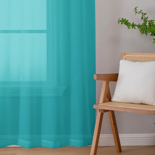 Turquoise Sheer Curtains 78 Inches Long 2 Panels Set for Living Room (Turquoise / 42"W x 78"L (Pack of 2))