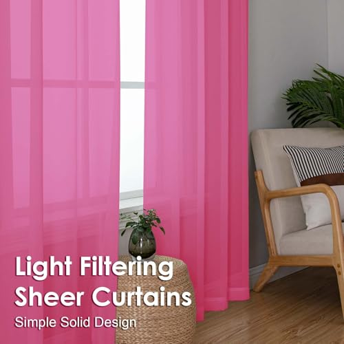 Sheer Curtains 63 inch Length 2 Panels Set for Bedroom Living Room (Hot Pink / 42"W x 63"L (Pack of 2))
