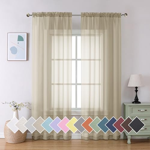Taupe Sheer Curtains 84 Inches Long 2 Panels Set (40"W x 84"L (Pack of 2) / Taupe)