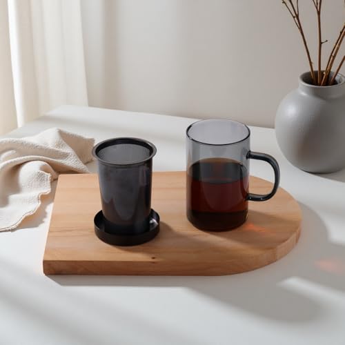16.9oz Glass Tea Cup with Infuser and Lid 430ml (Black / 16.9 Ounces)