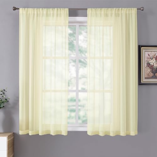 Sheer Curtains Living Room Linen Textured Curtain Sheers Light Filtering Voile Rod Pocket Curtains for Bedroom (38"W x 63"L (Pack of 2) / Transparent Yellow)
