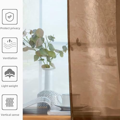 Solid Sheer Rod Pocket Curtain Voile Draperies 2 Panels White Beige Black Grey Coffee 52 Inch Width 72 Inch Long 1 Pair for Kitchen Bedroom Children Living Room Yard (Brown / 52"W x 72"L (Pack of 2))