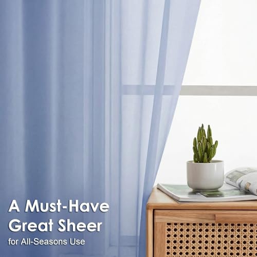 Sheer Curtains 84 Inches Long 2 Panels Set (Demin Blue / 42"W x 84"L (Pack of 2))