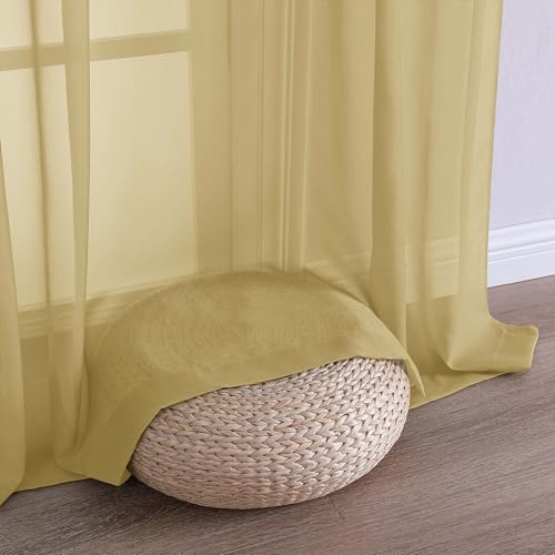 Gold Sheer Curtains 84 Inch Long 2 Panels for Living Room 59" Wide (Gold / 59"W x 84"L (Pack of 2))