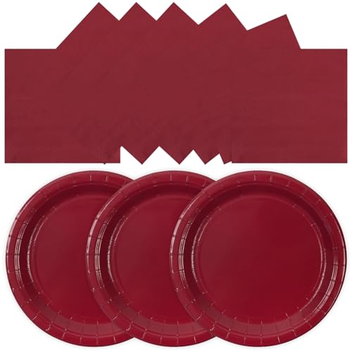 50PCS Burgundy Paper Plates and Napkins Party Decorations